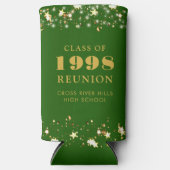 クラス懇親会グリーン金ゴールドスターパーソナライズされた スリム缶クーラー (正面)