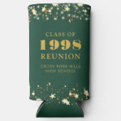 クラス懇親会ダークグリーン金ゴールドスターパーソナライズされた スリム缶クーラー (正面)