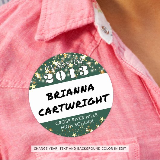 クラス懇親会ダークグリーン金ゴールド星名タグ ラウンドシール