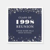 クラス懇親会ネイビーブルーシルバーパーソナライズされた スタンダードカクテルナプキン (正面)