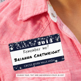 クラス懇親会ネイビーブルーシルバー名タグ ラベル