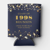 クラス懇親会ネイビーブルー金ゴールドスターズパーソナライズされた 缶クーラー (正面)