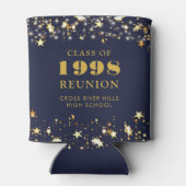 クラス懇親会ネイビーブルー金ゴールドスターズパーソナライズされた 缶クーラー (裏面)