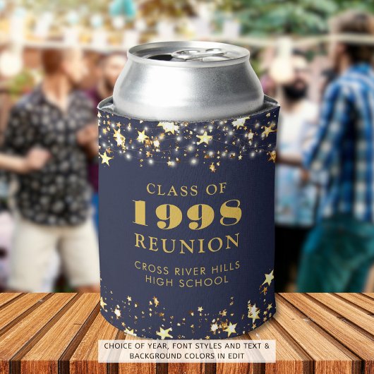 クラス懇親会ネイビーブルー金ゴールドスターズパーソナライズされた 缶クーラー