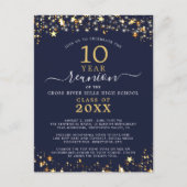 クラス懇親会ネイビーブルー金ゴールドスターライト任意の年 ポストカード (正面)