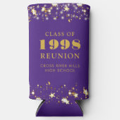 クラス懇親会パープル金ゴールドスターパーソナライズされた スリム缶クーラー (正面)