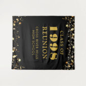 クラス懇親会フォトブースブラック金ゴールド背景 タペストリー (正面(横))