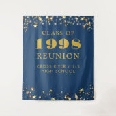 クラス懇親会フォトブースブルー金ゴールド背景 タペストリー (正面)