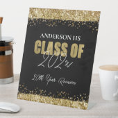 クラス懇親会ブラックと金ゴールドグリッターへようこそ 台座サイン (インサイチュ)