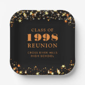 クラス懇親会ブラックオレンジ金ゴールドスターパーソナライズされた ペーパープレート (正面)