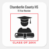 クラス懇親会ブラックレッドカスタムデザイン スクエアシール (正面)