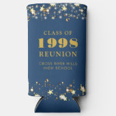 クラス懇親会ブラック金ゴールドスターパーソナライズされた スリム缶クーラー (正面)