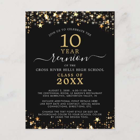 クラス懇親会ブラック金ゴールドスターライトナイズ ポストカード (正面)