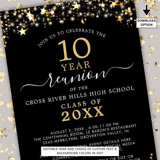 クラス懇親会ブラック金ゴールドスターライトナイズ 招待状