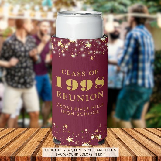 クラス懇親会ブルゴーニュ金ゴールドスターズパーソナライズされた スリム缶クーラー