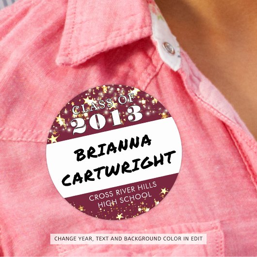 クラス懇親会マルーンブルゴーニュ金ゴールド星名タグ ラウンドシール