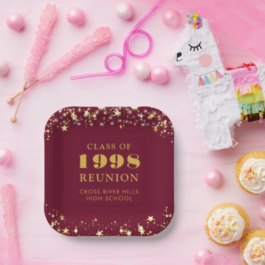 クラス懇親会マルーン金ゴールドスターズパーソナライズされた ペーパープレート (パーティー)