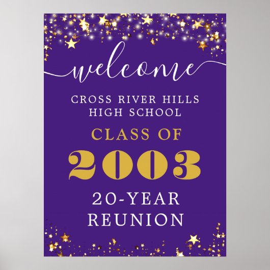 クラス懇親会年ウェルカムパープル金ゴールドスター ポスター (正面)