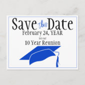 クラス懇親会日付の保存Blue Grad Cap QRコード ポストカード (正面)