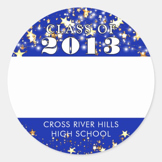 クラス懇親会王室のブルー金ゴールド星名タグ ラウンドシール (正面)