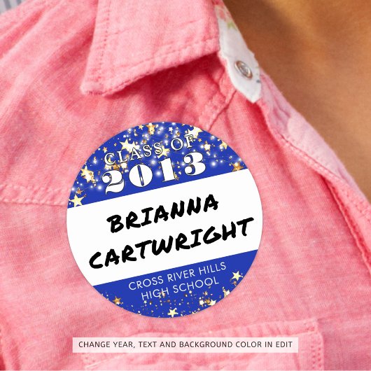 クラス懇親会王室のブルー金ゴールド星名タグ ラウンドシール