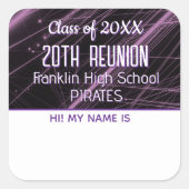 クラス懇親会紫色の名前タグステッカー スクエアシール (正面)