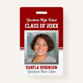 クラス懇親会赤と白フォトIDバッジ バッジ (正面)