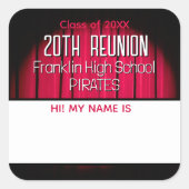 クラス懇親会赤と黒の名前タグステッカー スクエアシール (正面)