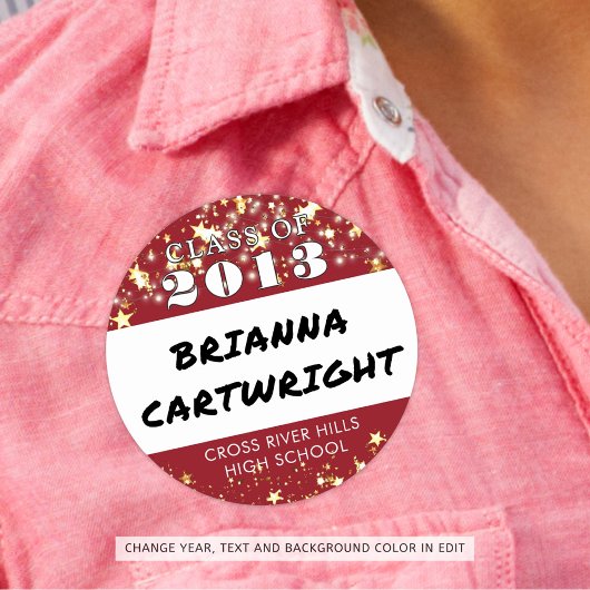 クラス懇親会赤金ゴールド星名タグ ラウンドシール