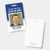 クラス懇親会青と白の写真IDバッジ バッジ (正面＆裏面)