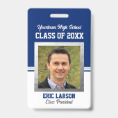 クラス懇親会青と白の写真IDバッジ バッジ (正面)