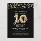 クラス懇親会10年黒金ゴールドバルーン招待状 ポストカード (正面)