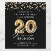 クラス懇親会20年黒金ゴールドバルーンのぼり ワインラベル (シングルラベル)