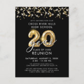 クラス懇親会20年黒金ゴールドバルーン招待状 ポストカード (正面)