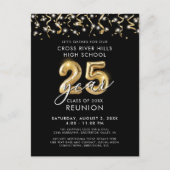 クラス懇親会25年黒金ゴールドバルーン招待状 ポストカード (正面)