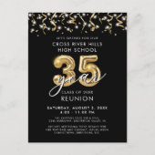 クラス懇親会35年黒金ゴールドバルーン招待状 ポストカード (正面)