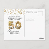 クラス懇親会50年黒金ゴールドバルーン招待状 ポストカード (裏面)