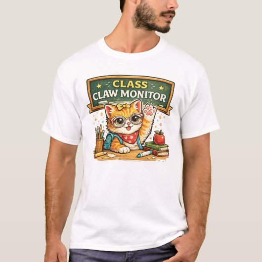 クラス爪モニター猫デザイン Tシャツ (正面)