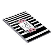 クラス白黒ストライプフローラモノグラム名 ノートブック (右側)