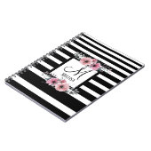 クラス白黒ストライプフローラモノグラム名 ノートブック (左側)