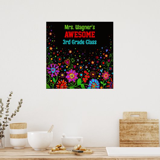 クラス素晴らしカラフルフローラパーソナライズされた ポスター (キッチン)