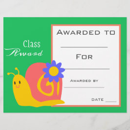 クラス賞かわいいカタツムリの子供の証明書