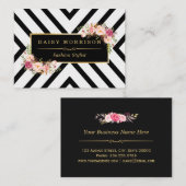 クラス金ゴールドヴィンテージフローラストライプ白黒 名刺 (正面/裏面)