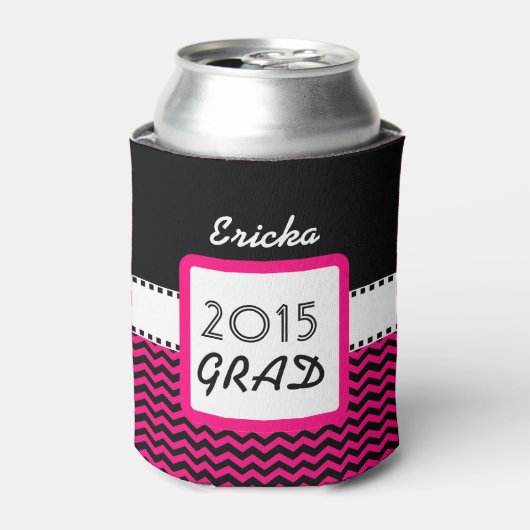 クラス2015 ANY YEAR名前をカスタムするピンクシェブロン6 缶クーラー (缶正面)
