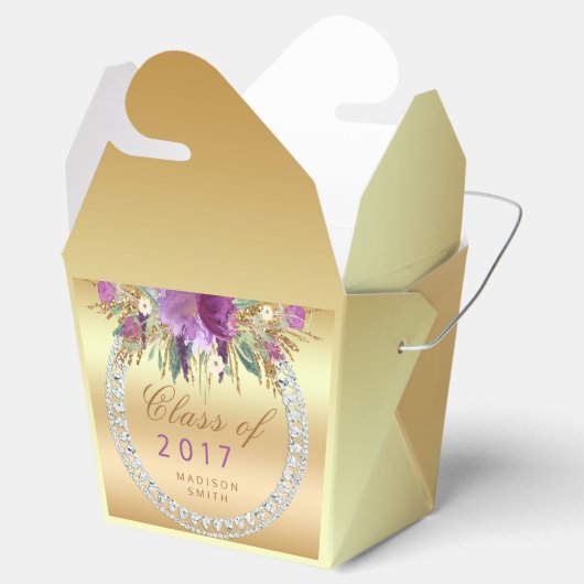 クラス2017紫のグリッター花ダイヤモンド金ゴールド フェイバーボックス (オープン)