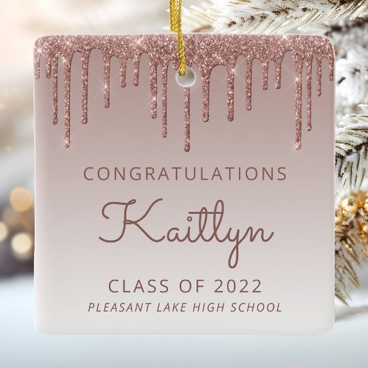 クラス2022バラ金ゴールドグリッター写真卒業 セラミックオーナメント