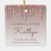 クラス2022バラ金ゴールドグリッター写真卒業 セラミックオーナメント (正面)