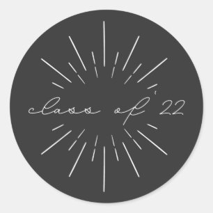 クラス2022 White Script Line Art Graduation ラウンドシール