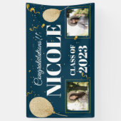 クラス2023青い白いバルーン写真卒業 横断幕 (縦)