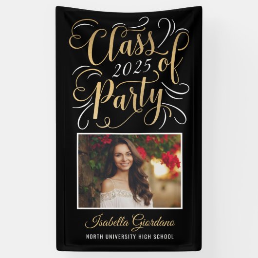 クラス2023 Black金ゴールド卒業パーティー写真 横断幕 (縦)